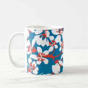 White sakura, classic blue background pattern. coffee mug