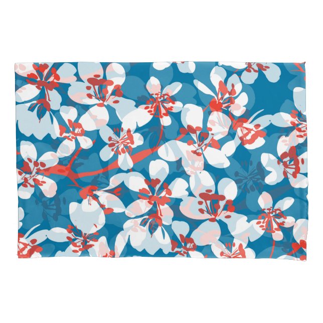 White sakura, classic blue background pattern. pillowcase (Front)