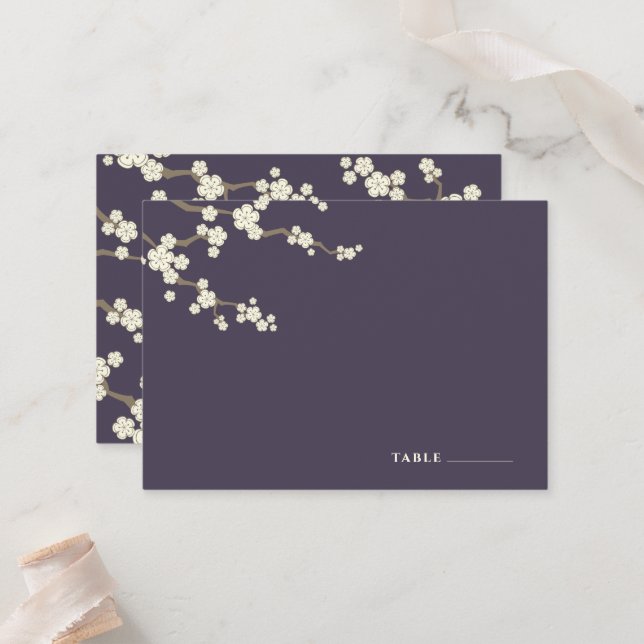 White Sakura Flowers Cherry Blossoms Chic Wedding Place Card (Front/Back In Situ)