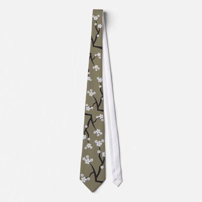 White Sakura Oriental Cherry Blossoms Asian Tie (Front)
