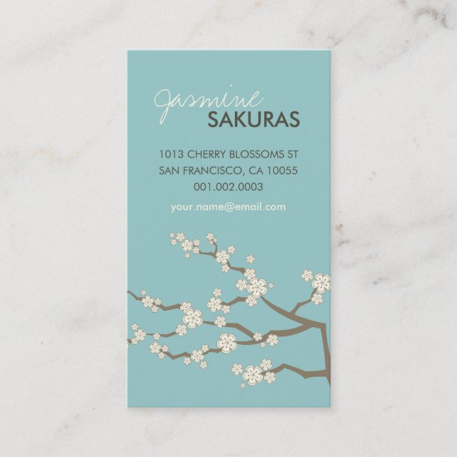 White Sakura Oriental Cherry Blossoms Elegant Chic Business Card (Front)