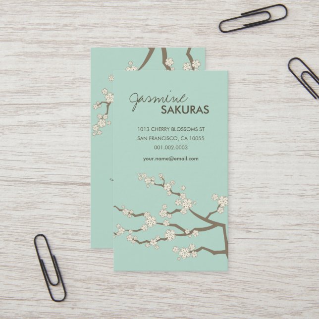 White Sakura Oriental Cherry Blossoms Elegant Chic Business Card (Front/Back In Situ)