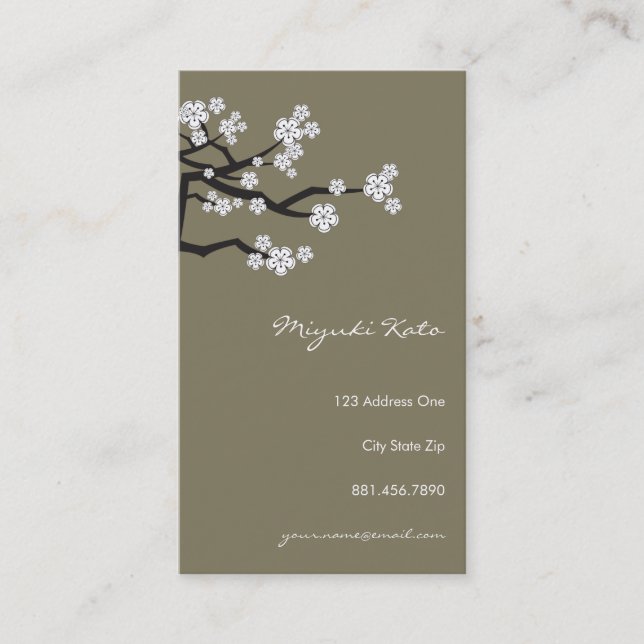 White Sakura Oriental Cherry Blossoms Elegant Chic Business Card (Front)