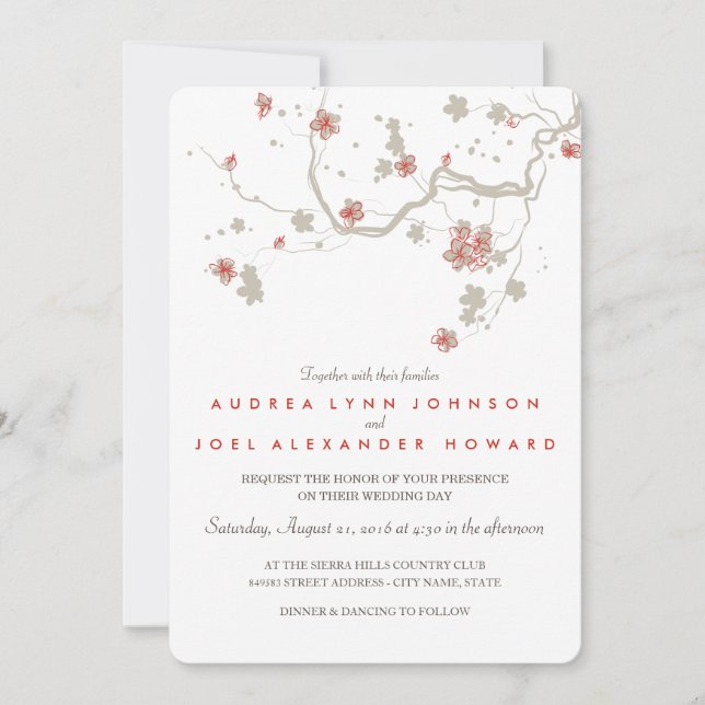 White Sakura Wedding Invitation Card (Front)