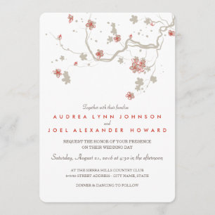 White Sakura Wedding Invitation Card