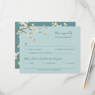 White Sakura Zen Cherry Blossoms Asian Wedding RSVP Card