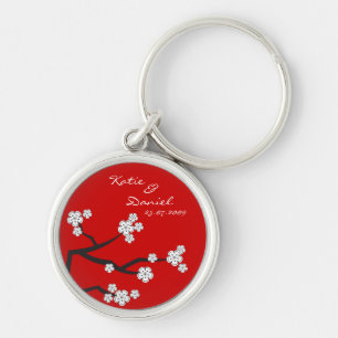White Sakura Zen Cherry Blossoms Wedding Key Chain