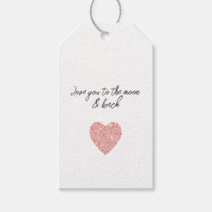 White Salmon Pink Glitter Heart Love Gift Tags