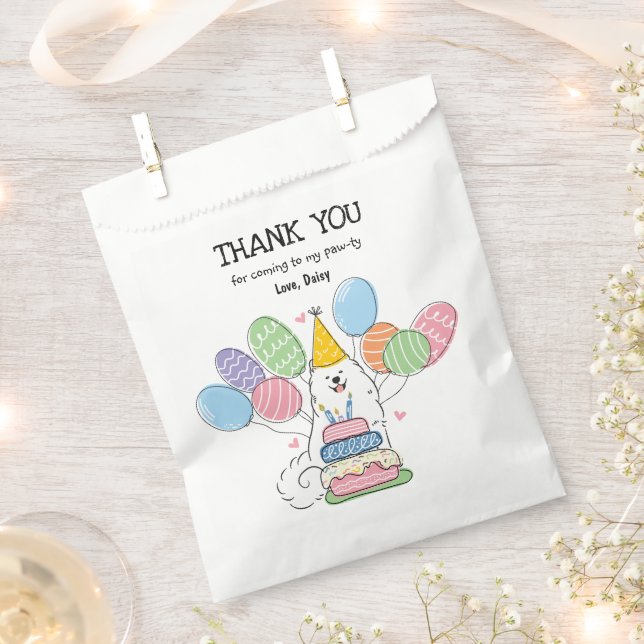 White Samoyed Birthday Party Thank You Favour Bag (Clipped)