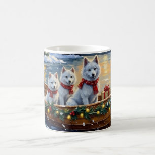 White Samoyed Christmas Boat Holiday Coffee Mug