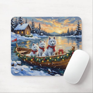 White Samoyed Christmas Boat Holiday Mouse Mat