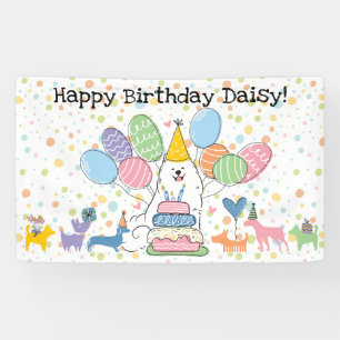 White Samoyed Dog Birthday Party Banner