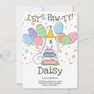 White Samoyed Dog Birthday Party Invitation
