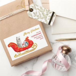 White Samoyed Dog Christmas Sleigh Rectangular Sticker