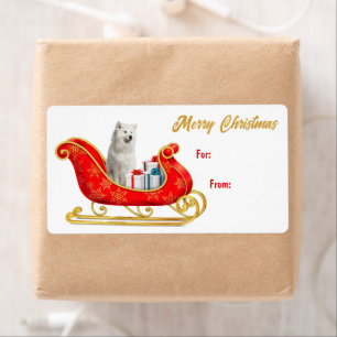 White Samoyed Dog Sleigh Gift Tag