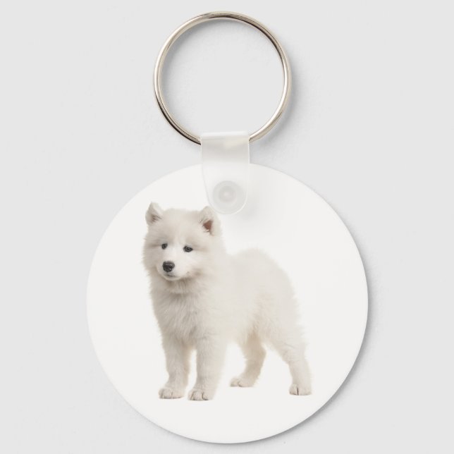 White Samoyed Puppy Dog Love Key Ring (Front)
