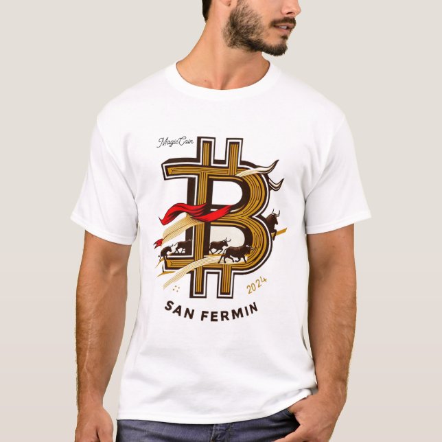 White San Fermin and cryptocurrencies t-shirt. T-Shirt (Front)