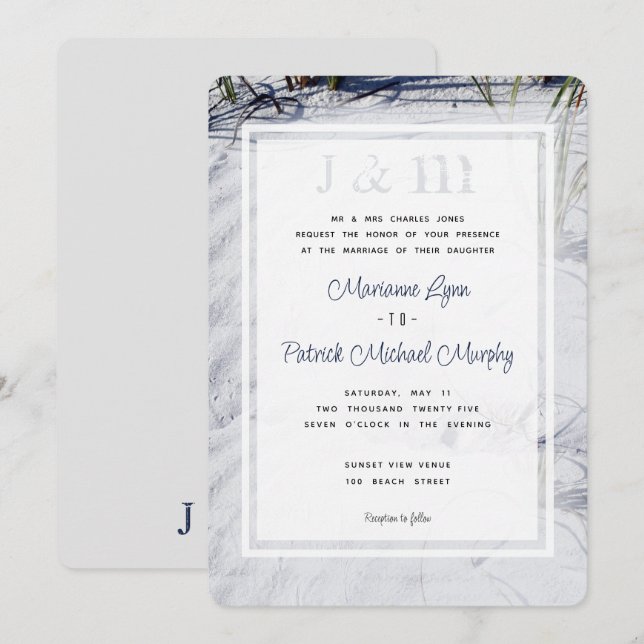 White Sand Beach Modern Destination Wedding Invitation (Front/Back)