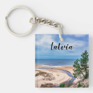 White sand beach near Baltic sea in Latvia Key Ring