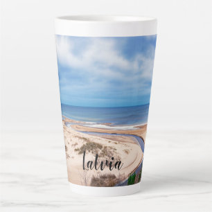 White sand beach near Baltic sea in Latvia Latte Mug