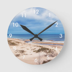 White sand beach near Baltic sea in Latvia Round Clock