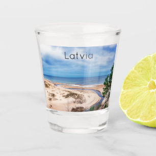 White sand beach near Baltic sea in Latvia Shot Glass