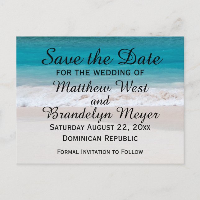 White Sand Beach Ocean Waves Save the Date Wedding Announcement Postcard (Front)