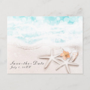 White Sand Beach Starfish Blue Ocean Save the Date Announcement Postcard