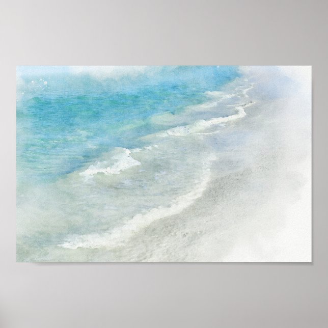 White Sand Beach Watercolor - Teal Aqua Turquoise Poster (Front)