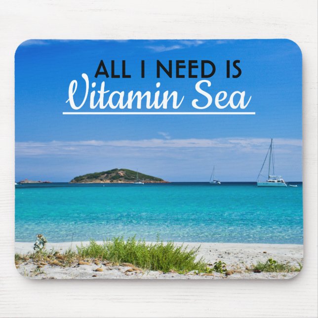 white sand beach with turquoise water and sailboat mouse mat (Front)