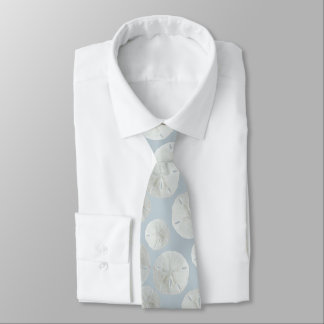 White Sand Dollar Patterned Tie Grey Blue