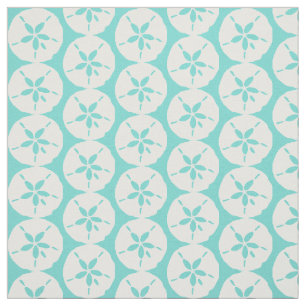 White Sand Dollar Seashells on Seafoam Blue Fabric