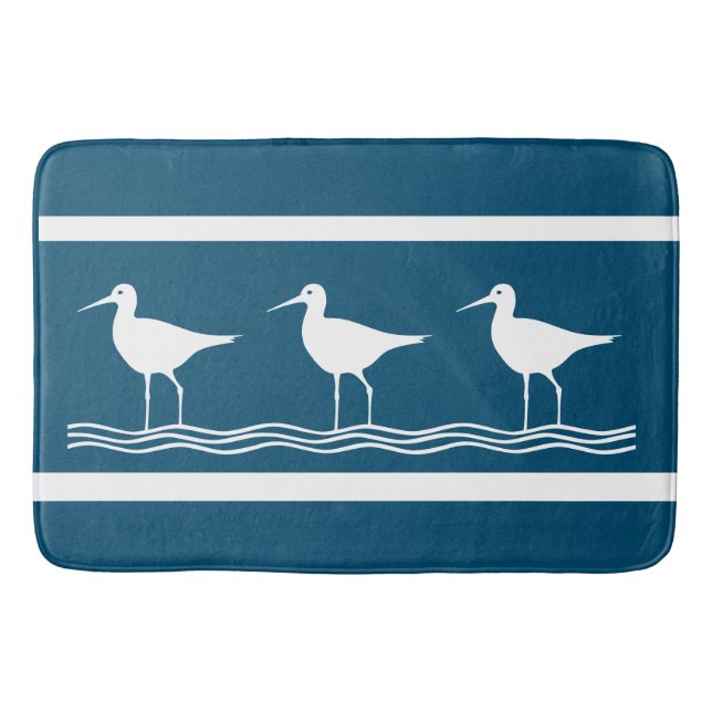 White Sand Pipers  Sea Blue Bath Mat (Front)