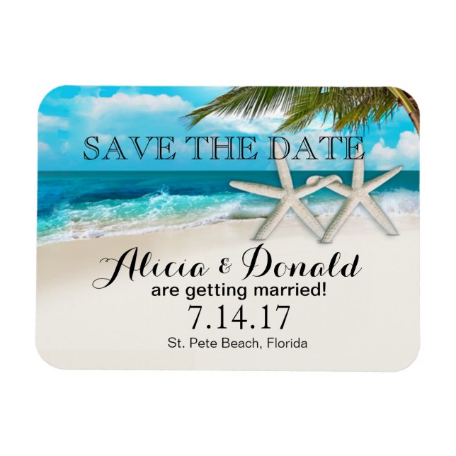 White Sands Beach Starfish Couple Save the Date Magnet (Horizontal)