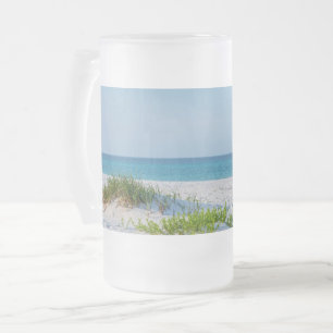 White Sandy Beach Florida Coastline Frosted Glass  Beer Mug