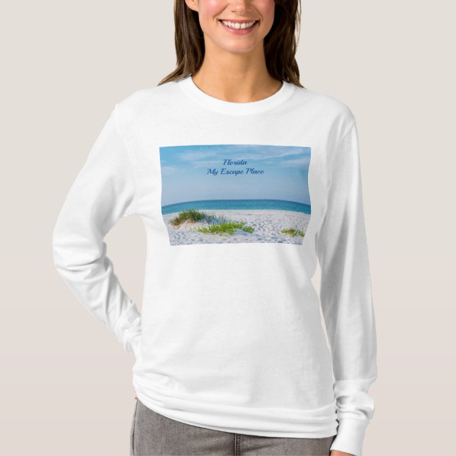 White Sandy Beach Florida Coastline Long Sleeve T-Shirt (Front)