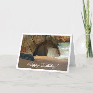 White Sandy Beach; Happy Birthday Card