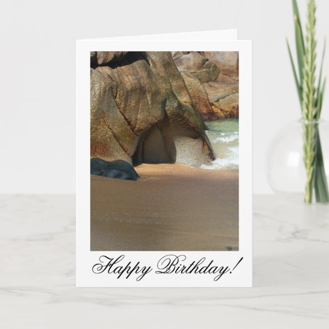White Sandy Beach; Happy Birthday Card (Front)