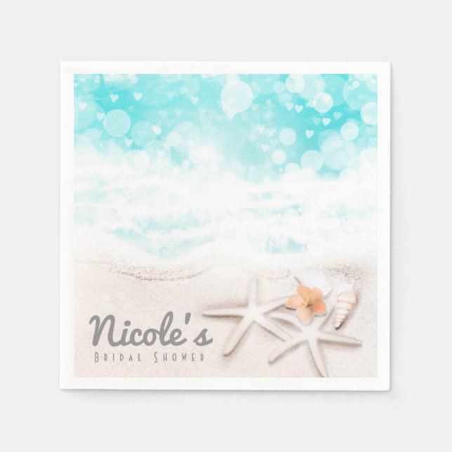 White Sandy Beach Starfish Blue Ocean Custom Party Napkin (Front)