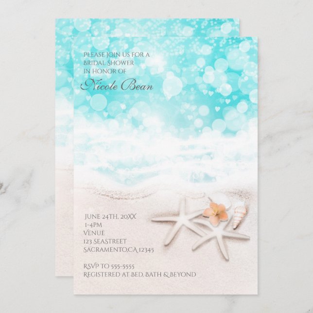 White Sandy Beach Starfish Blue Ocean Invitation (Front/Back)