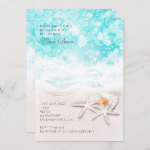 White Sandy Beach Starfish Blue Ocean Invitation