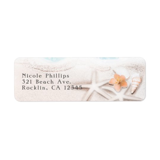 White Sandy Beach Starfish Blue Ocean Invitation Return Address Label