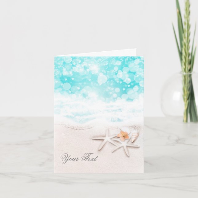 White Sandy Beach Starfish Blue Ocean Thank You Card (Front)