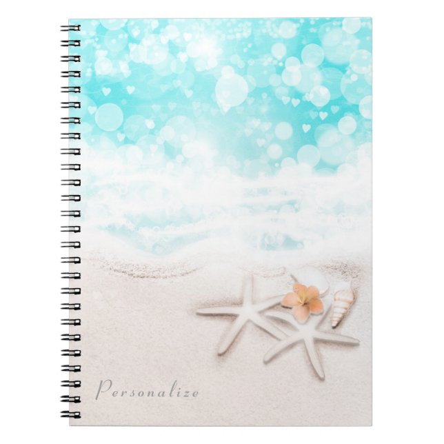 White Sandy Beach Starfish Blue Ocean Tropcial Notebook (Front)