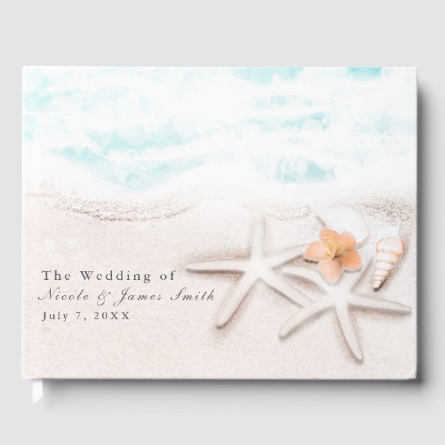 White Sandy Beach Starfish Blue Ocean Tropical Guest Book (Front)