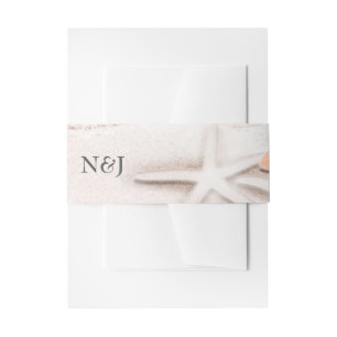 White Sandy Beach Starfish Blue Ocean Tropical Invitation Belly Band