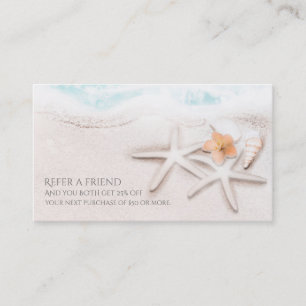 White Sandy Beach Starfish Blue Refer a Friend Referral Card