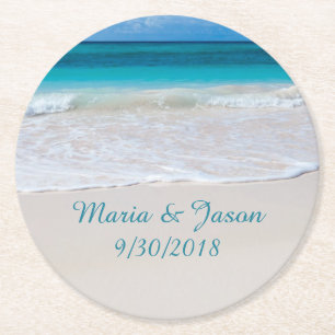 White Sandy Beach Wedding Paper Coasters