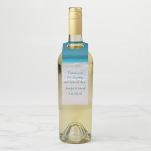 White Sandy Beach Wine Bottle Favour Tag