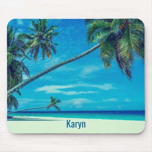White Sandy Beach with Coconut Palms Mouse Mat (Front)